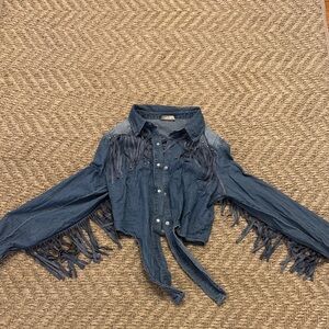 Fringe Denim Crop Top